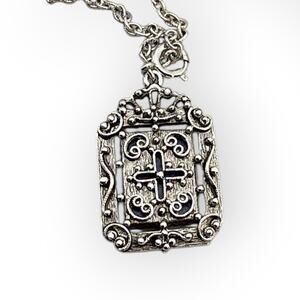 Gothic Reversible Cross Pendant Necklace Blue Stone Medieval Revival Heirloom